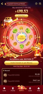 HA7 Game spin wheel interface with free spins and invite friends rewards